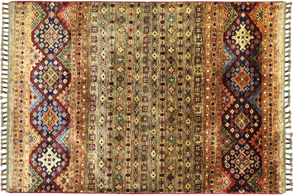 Afghan Khorjin Shaal 155x101 Handgeknüpft Orientteppich 100x160 Grau Streifen Wolle