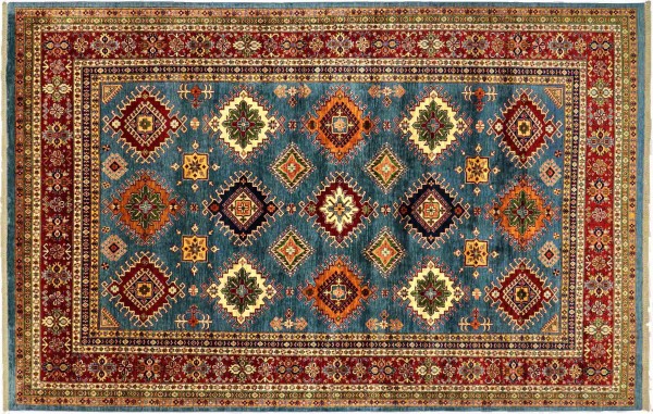 Afghan Kazak Fein 360x259 Handgeknüpft Orientteppich 260x360 Blau Geometrisch Wolle