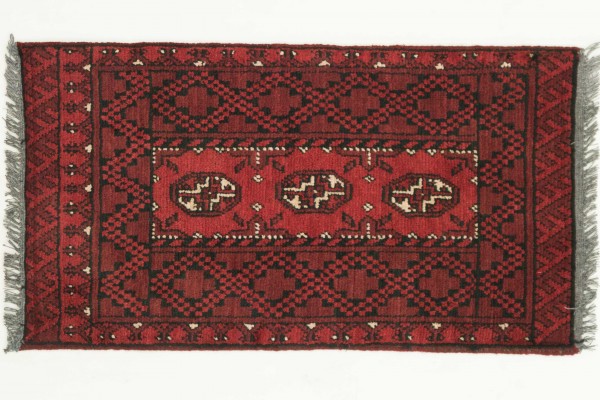 Afghan Andkhoi Aqcha 100x50 Handgeknüpft Teppich 50x100 Rot Geometrisch Muster Kurzflor