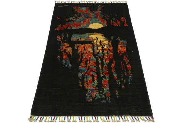 Afghan Ziegler Khorjin 151x108 Handgeknüpft Orientteppich 110x150 Schwarz Wolle