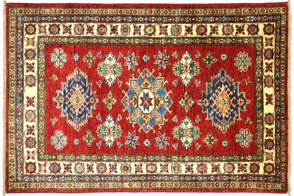Afghan Kazak Fein 146x101 Handgeknüpft Orientteppich 100x150 Rot Umrandung Wolle