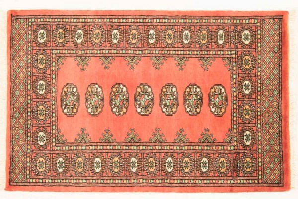 Pakistan Buchara 124x79 Handgeknüpft Teppich 80x120 Orange Geometrisch Muster Kurzflor
