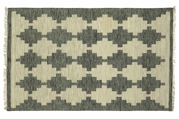 Kelim 230x160 Handgewebt Teppich 160x230 Grau Geometrisch Muster Handarbeit Orient