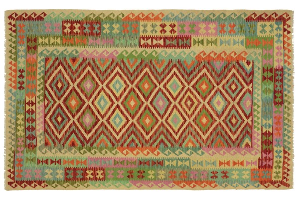 Afghan Maimana Kelim Bunt 240x167 Handgewebt Teppich 170x240 Bunt Geometrisch Orient