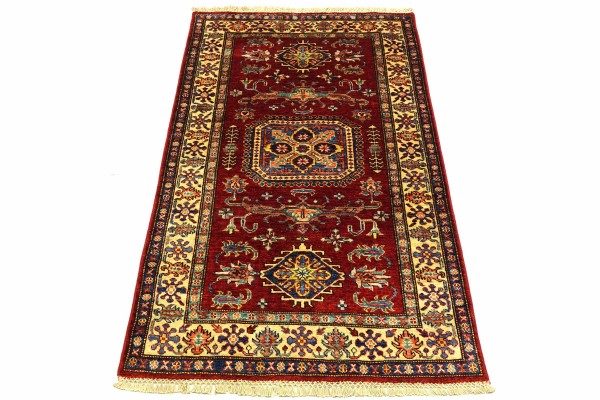 Afghan Kazak Fein 150x99 Handgeknüpft Orientteppich 100x150 Rot Umrandung Wolle