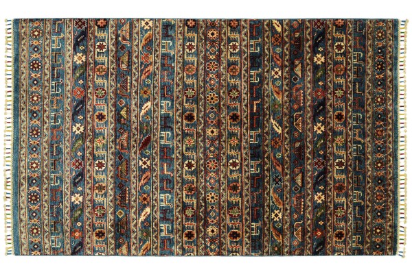 Afghan Ziegler Shaal Tiere 183x128 Handgeknüpft Orientteppich 130x180 Blau Floral Wolle