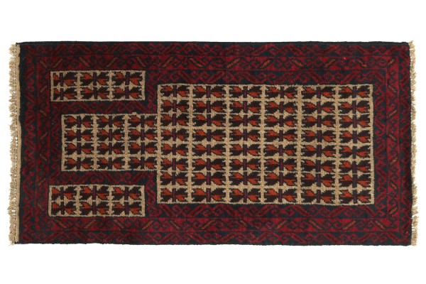 Afghan Belutsch 130x80 Handgeknüpft Teppich 80x130 Rot Geometrisch Muster Kurzflor
