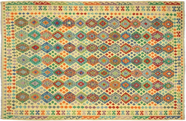 Afghan Maimana Kelim Bunt 344x253 Handgewebt Teppich 250x340 Bunt Geometrisch Orient