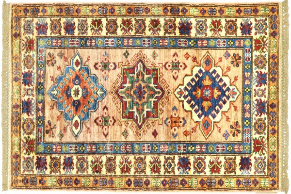 Afghan Superkazak 123x79 Handgeknüpft Orientteppich 80x120 Beige Geometrisch Wolle