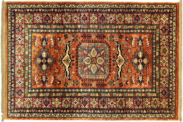 Afghan Kazak Fein 155x95 Handgeknüpft Orientteppich 100x160 Braun Umrandung Wolle