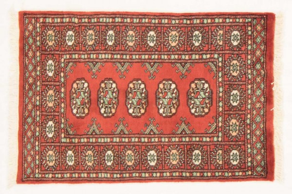 Pakistan Buchara 95x63 Handgeknüpft Teppich 60x100 Orange Geometrisch Muster Kurzflor
