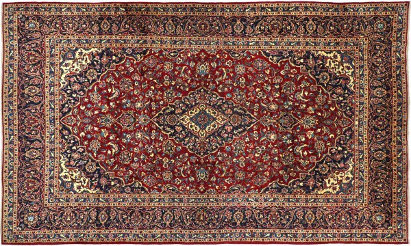 Perser Keshan 373x250 Handgeknüpft Orientteppich 250x370 Rot Medaillon Wolle Kurzflor