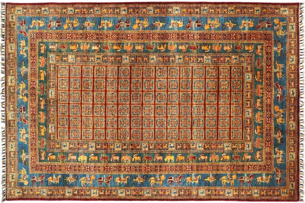 Afghan Ziegler Khorjin Tiere 267x176 Handgeknüpft Orientteppich 180x270 Rot Umrandung