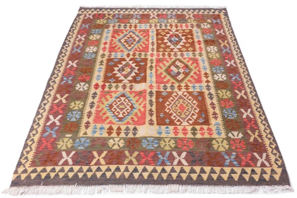 Afghan Maimana Kelim Bunt 195x150 Handgewebt Teppich 150x200 Mehrfarbig Geometrisch