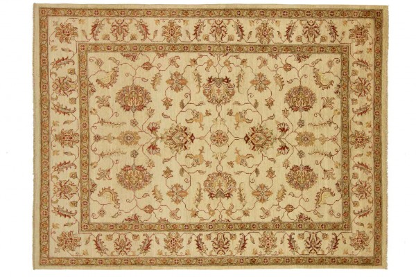 Afghan Chobi Ziegler 201x152 Handgeknüpft Teppich 150x200 Beige Blumenmuster Kurzflor