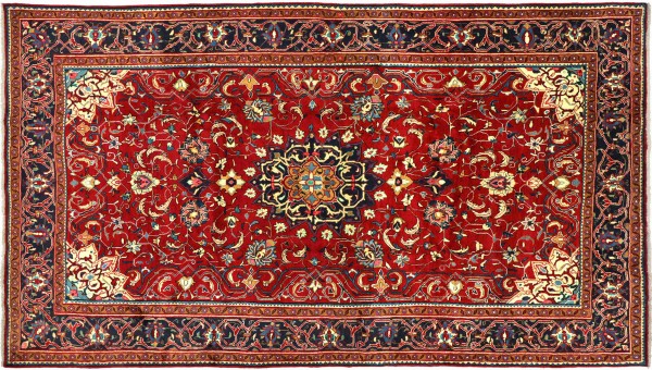 Perser Teppich 342x215 Handgeknüpft Orientteppich 220x340 Rot Medaillon Wolle Kurzflor