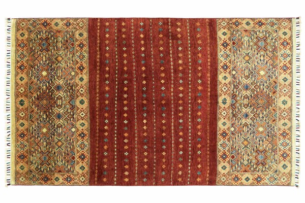 Afghan Ziegler Khorjin 223x152 Handgeknüpft Orientteppich 150x220 Rot Floral Wolle