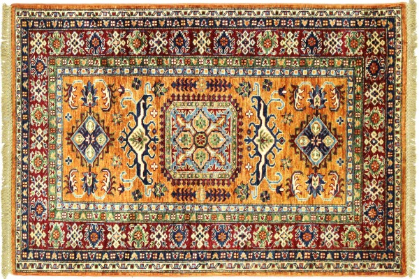 Afghan Kazak Fein 156x94 Handgeknüpft Orientteppich 90x160 Braun Umrandung Wolle