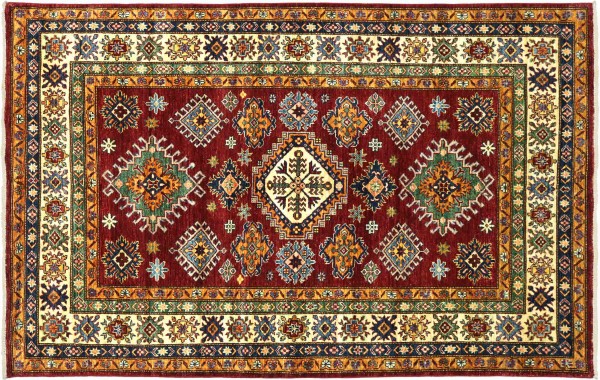 Afghan Kazak Fein 196x154 Handgeknüpft Orientteppich 150x200 Rot Geometrisch Wolle