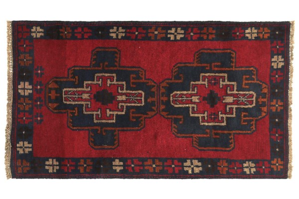 Afghan Belutsch 130x80 Handgeknüpft Teppich 80x130 Rot Geometrisch Muster Kurzflor