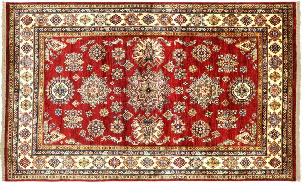 Afghan Kazak Fein 200x150 Handgeknüpft Orientteppich 150x200 Rot Geometrisch Wolle