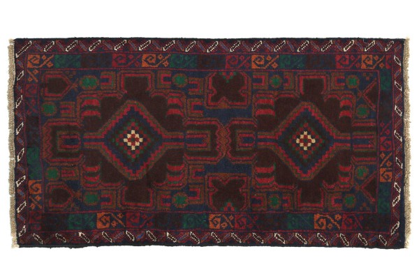 Afghan Belutsch 130x80 Handgeknüpft Teppich 80x130 Rot Geometrisch Muster Kurzflor
