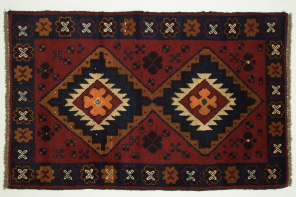 Afghan Belutsch 125x80 Handgeknüpft Teppich 80x130 Rot Geometrisch Muster Kurzflor