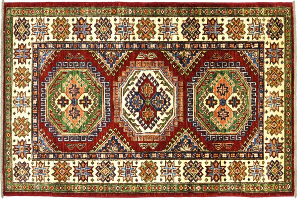 Afghan Kazak Fein 165x98 Handgeknüpft Orientteppich 100x170 Rot Umrandung Wolle