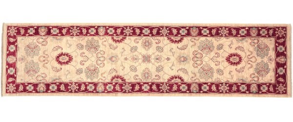 Afghan Chobi Ziegler 290x84 Handgeknüpft Teppich 80x290 Läufer Beige Orientalisch