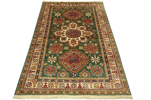 Afghan Kazak Fein 210x148 Handgeknüpft Orientteppich 150x210 Grün Geometrisch Wolle