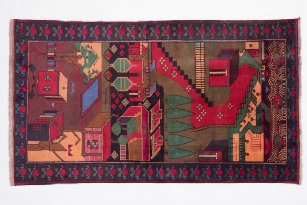 Afghan Belutsch 190x108 Handgeknüpft Teppich 110x190 Rot Geometrisch Muster Kurzflor