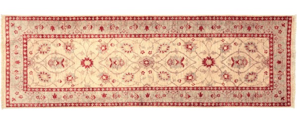 Afghan Chobi Ziegler 240x87 Handgeknüpft Teppich 90x240 Läufer Beige Orientalisch