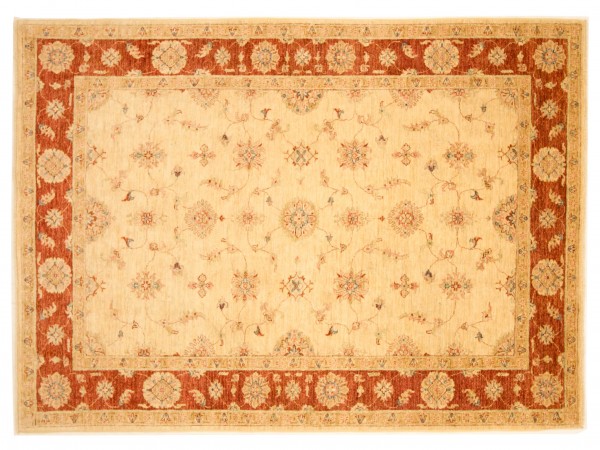 Afghan Chobi Ziegler 236x173 Handgeknüpft Teppich 170x240 Beige Blumenmuster Kurzflor