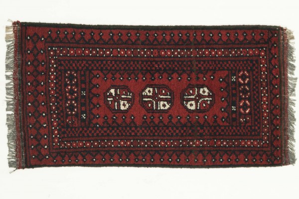 Afghan Andkhoi Aqcha 100x50 Handgeknüpft Teppich 50x100 Rot Geometrisch Muster Kurzflor