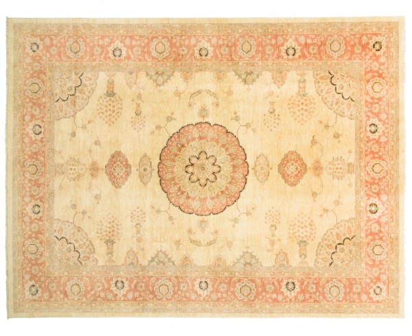 Afghan Chobi Ziegler Fein 418x314 Handgeknüpft Teppich 310x420 Beige Orientalisch