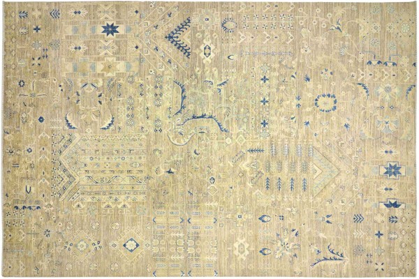 Afghan Ziegler Mamluk Design 367x272 Handgeknüpft Orientteppich 270x370 Beige