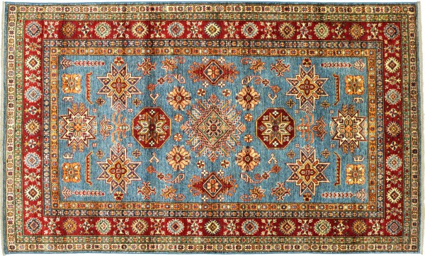 Afghan Kazak Fein 224x150 Handgeknüpft Orientteppich 150x220 Blau Geometrisch Wolle