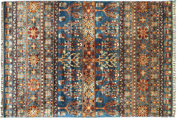 Afghan Ziegler Khorjin 239x175 Handgeknüpft Orientteppich 180x240 Blau Streifen Wolle