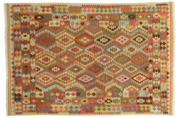 Afghan Maimana Kelim Bunt 299x202 Handgewebt Teppich 200x300 Beige Geometrisch Muster