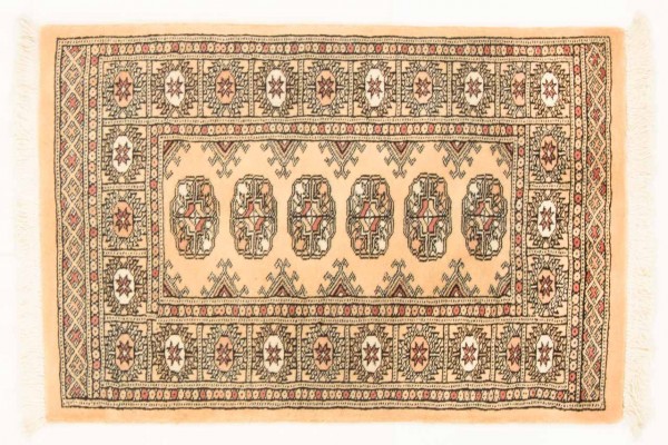 Pakistan Buchara 96x65 Handgeknüpft Teppich 70x100 Beige Geometrisch Muster Kurzflor