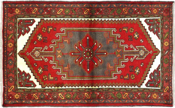 Perser Hamadan 147x103 Handgeknüpft Orientteppich 100x150 Läufer Rot Medaillon Wolle