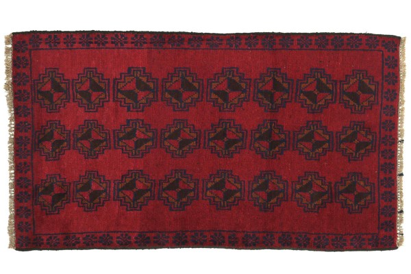 Afghan Belutsch 130x80 Handgeknüpft Teppich 80x130 Rot Geometrisch Muster Kurzflor