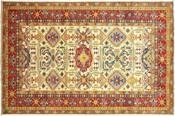 Afghan Kazak Fein 320x209 Handgeknüpft Orientteppich 210x320 Beige Umrandung Wolle