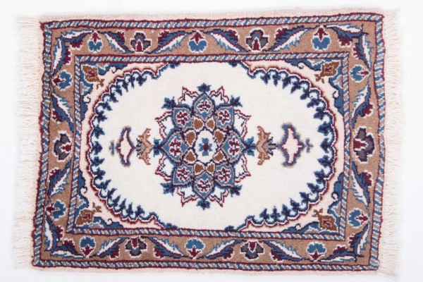 Perser Nain 80x60 Handgeknüpft Teppich 60x80 Weiß Orientalisch Kurzflor Orient Rug