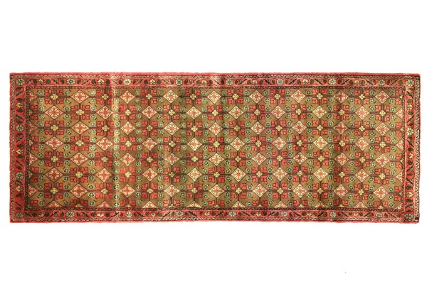 Perser Hamadan 258x110 Handgeknüpft Teppich 110x260 Beige Geometrisch Muster Kurzflor