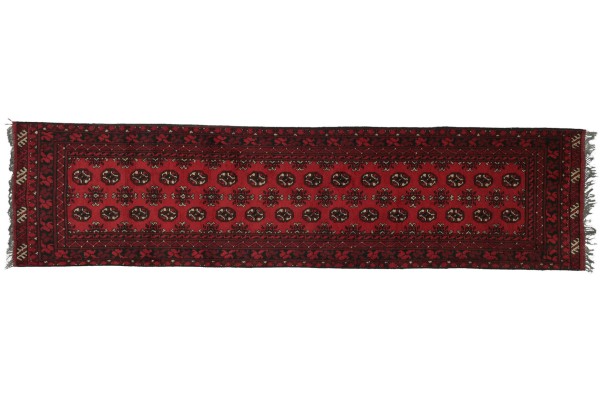 Afghan Aqcha 277x77 Handgeknüpft Teppich 80x280 Läufer Rot Geometrisch Kurzflor Orient