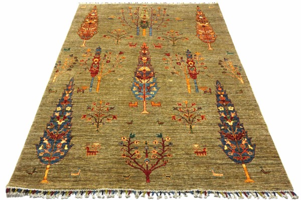 Afghan Ziegler Ariana Lebensbaum 227x182 Handgeknüpft Orientteppich 180x230 Grau Baum