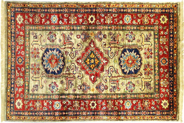 Afghan Kazak Fein 155x96 Handgeknüpft Orientteppich 100x160 Grau Umrandung Wolle