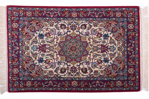 Perser Isfahan 106x68 Handgeknüpft Teppich 70x110 Rot Orientalisch Kurzflor Orient Rug