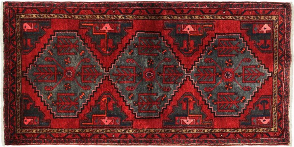 Perser Hamadan 155x88 Handgeknüpft Orientteppich 90x160 Rot Medaillon Wolle Kurzflor